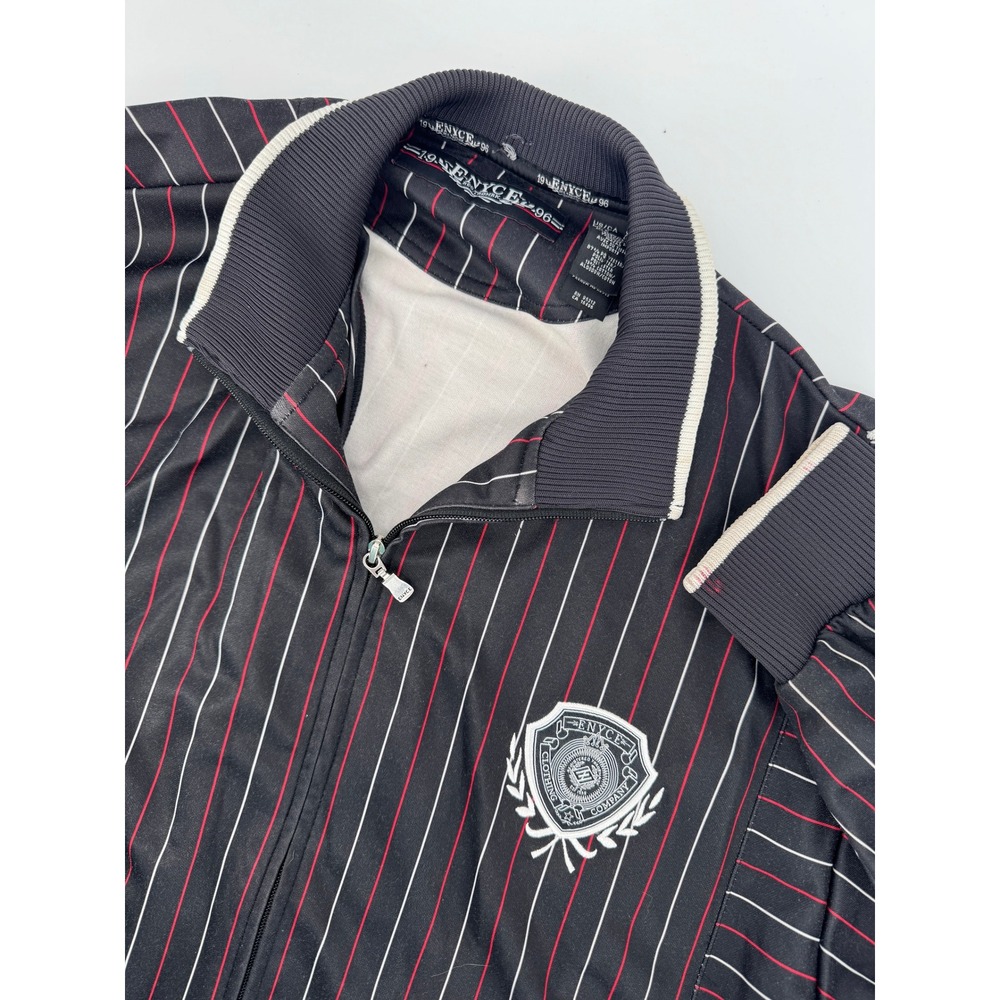 ENYCE‎ Mens Track Jacket XL Y2K Crest Logo Pinstripe Full Zip Athleisure